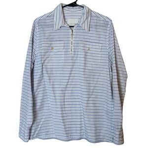 A Kind of Guise Embroidered Striped Half Zip Long Sleeve Camp Shirt Small
